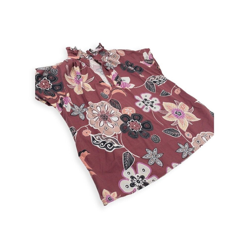 Never A Wallflower Vicki Short Sleeve Top Floral Print SZ S Ruffle Neck 100% Cot - Picture 12 of 12